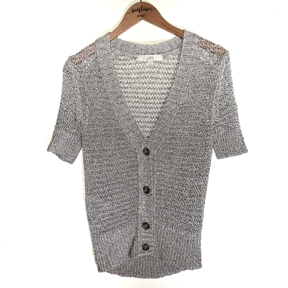 LOFT Sweaters - LOFT Silver and Tan Knit Short Sleeve Sweater